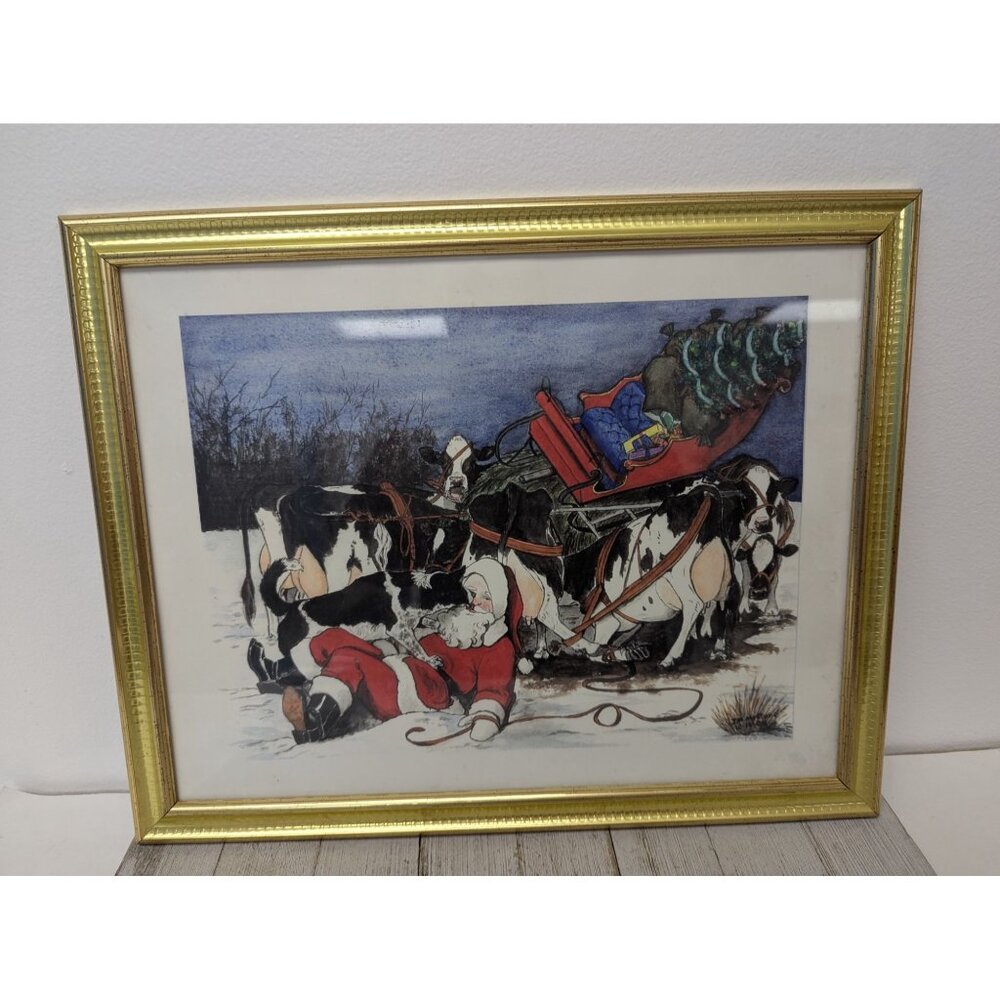 Jane McClure Jane's Prints Santa Claus Sleigh Wreck Country Framed Print